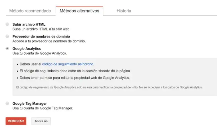 verificar cuenta de Search console con Google Analytics