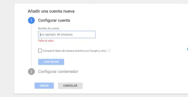 crear cuenta de Google Tag Manager